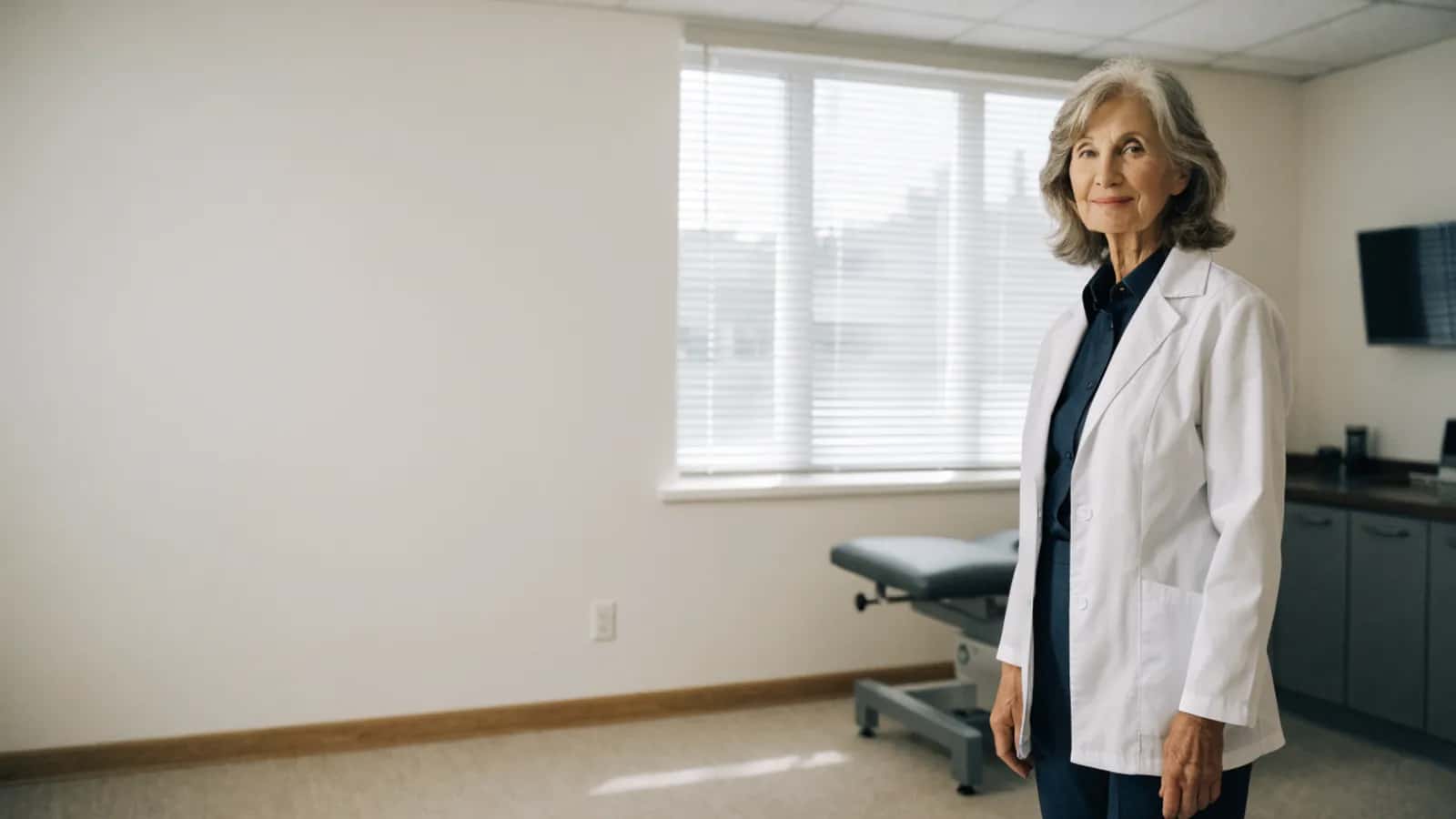 Senior family physician in a calm primary care examination room