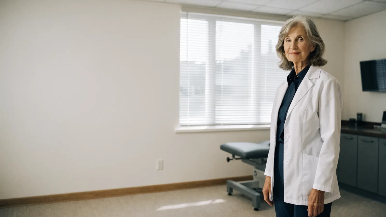Senior family physician in a calm primary care examination room