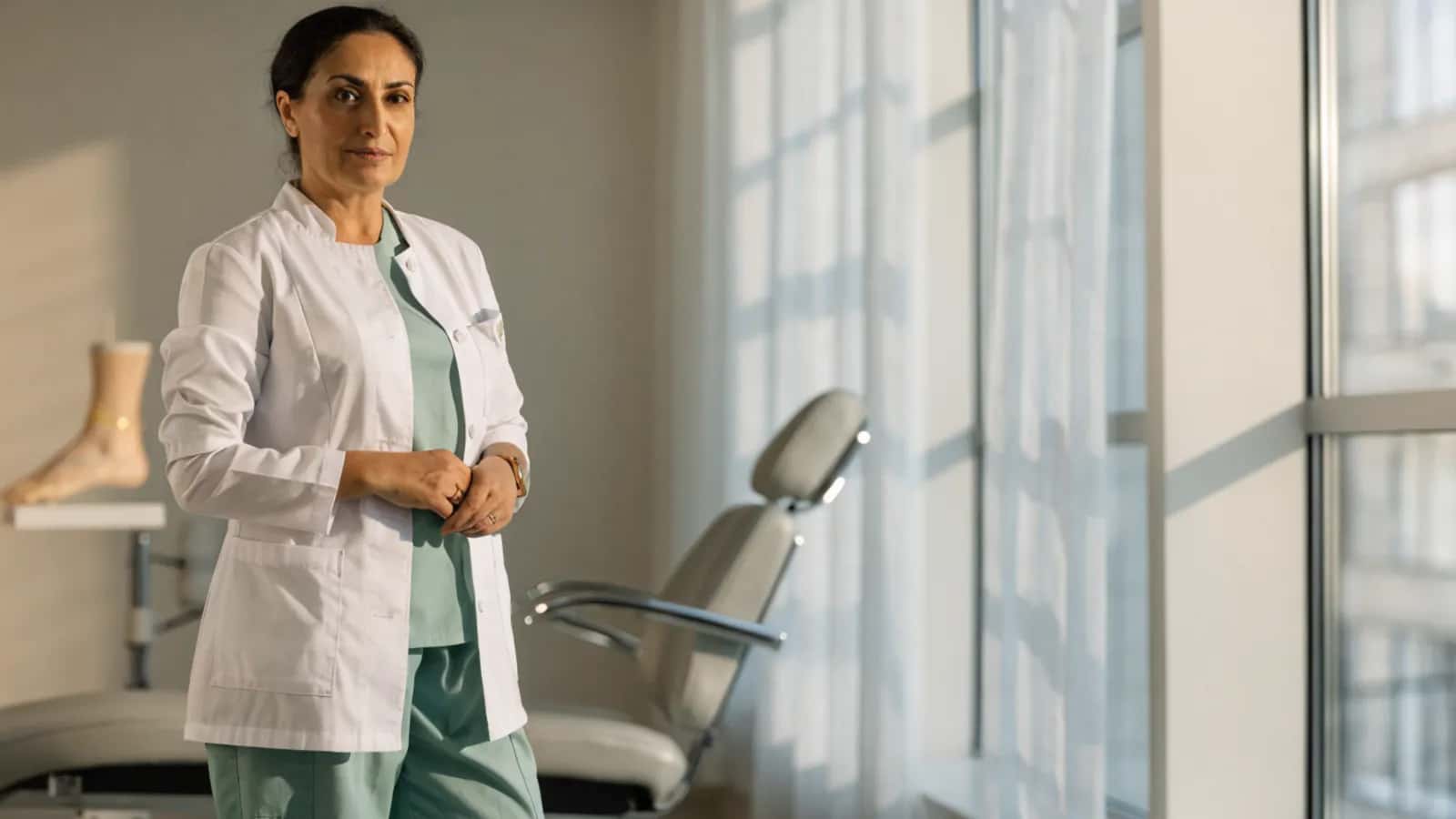 Podiatrist in a modern foot and ankle clinic